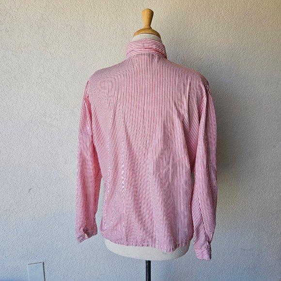 Vintage 80s 90s Oak Hill Red White Striped Eyelet Lace Western Cottage Shirt L - Picture 5 of 8